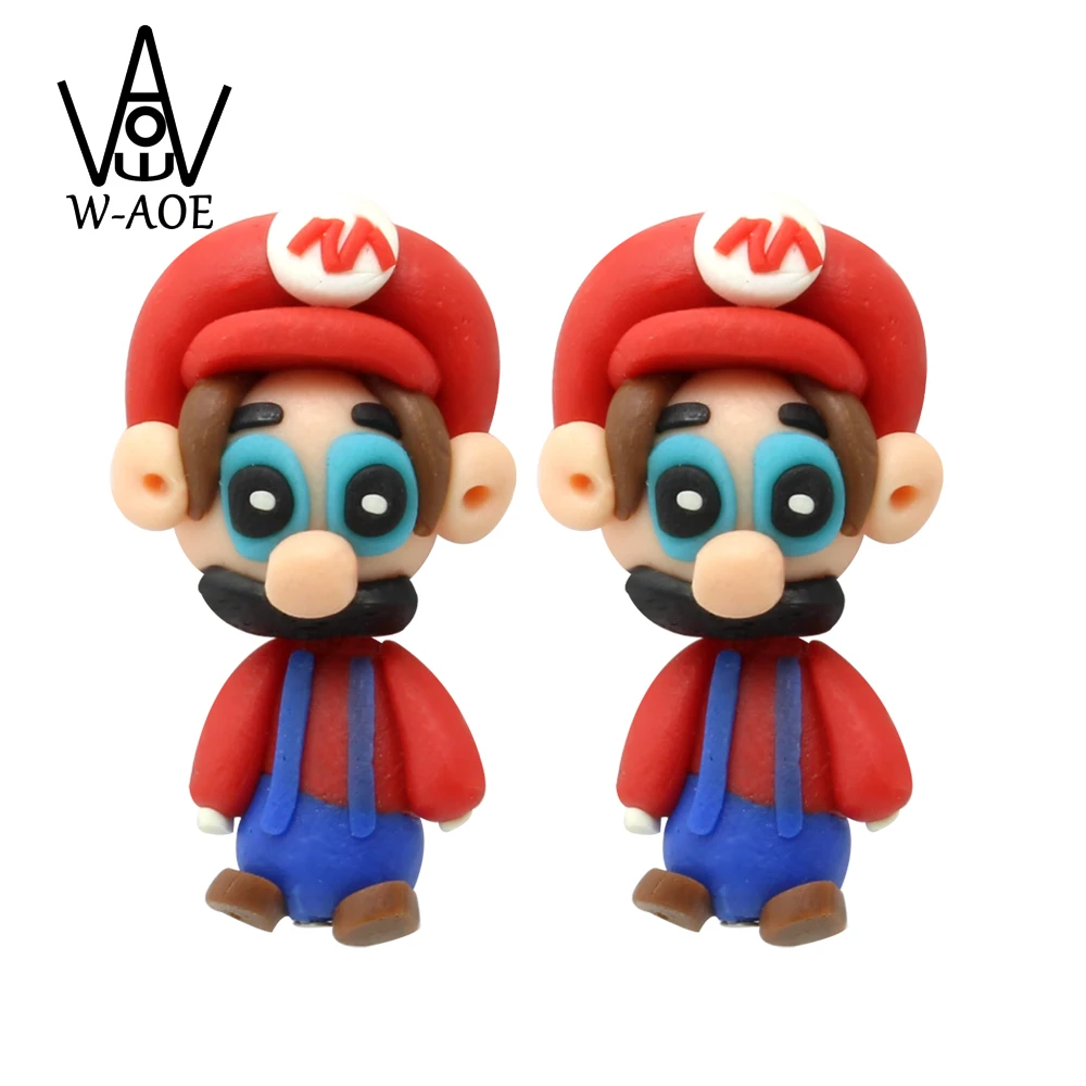 

TTPAIAI 30 Brand Handmade Polymer Clay Cartoon Mario Stud Earring Fashion Jewelry 3D Cute Earrings For Women Girl Child Gift