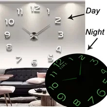 Nuevos relojes de Pared luminosa reloj grande reloj Horloge 3D DIY pegatinas de acrílico espejo cuarzo Duvar Saat Klock moderno mudo