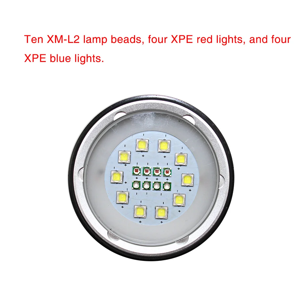 Светодиодный фонарик для подводной съемки видео дайвинга 10x XM L2 белый + 4x XPE