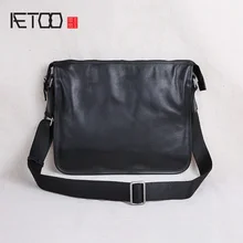 AETOO Leather male bag, ultra-thin shoulder crossbody bag, European and American fashion cowhide simple Casual horizontal bag
