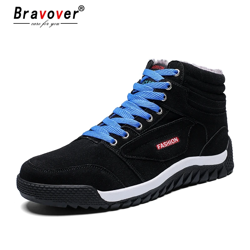 

Bravover New 2018 Winter Fashion Men Snow Boots Leather Korean Style Ankle Boots Warm Fur Plush Shoes Plus Size 39~48