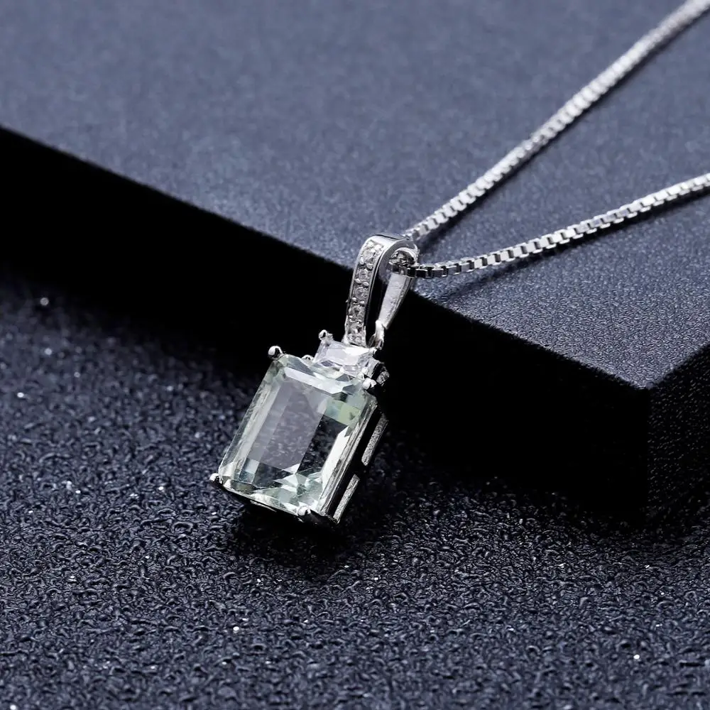 Жемчужный балет 2.05Ct Классический Прямоугольник натуральный зеленый аметист 925 пробы Серебряный Драгоценный камень кулон ожерелье для женщин ювелирные изделия