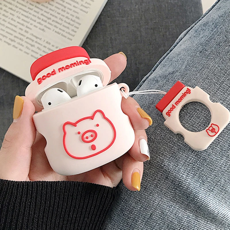 

Cute Toy Pink Pig Silicone Cases For Apple Air Pods 2 1 with Keychain Bluetooth Wireless Earphone Case Protective Accessories