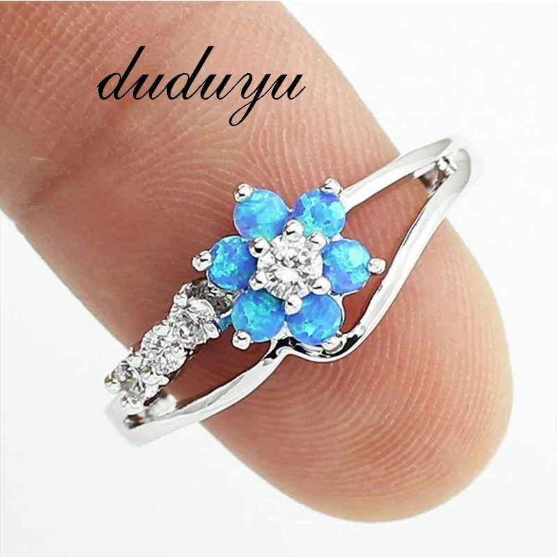 

Delicate Zircon Opal Leaf Shell Flower Ring for Women Ladies Girls White/Blue/Pink Color Women's Fashion Jewelry Accessories