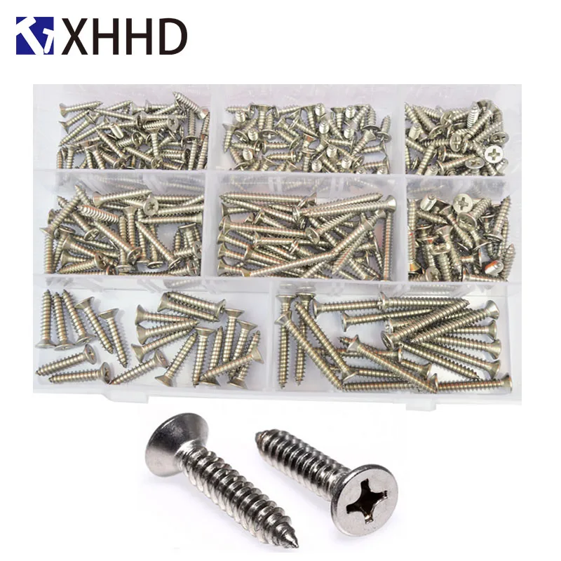 

Phillips Flat Head Self Tapping Screw Thread Cross Recessed Countersunk Bolt Set Assortment Kit Box 304Stainless steel #6 #8 #10