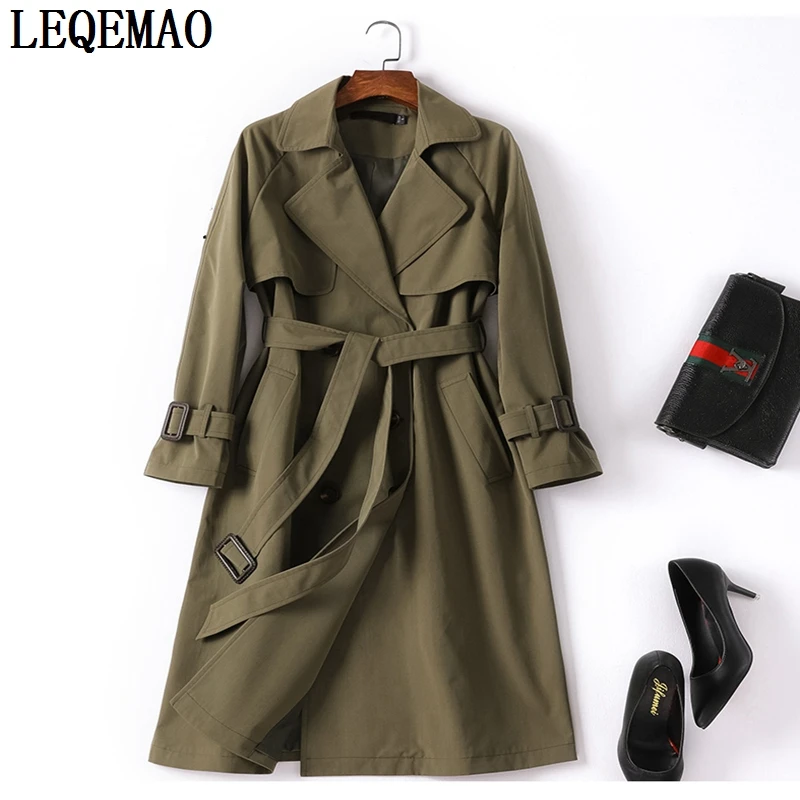

2019 New Spring Long Trench coat women Fashion Classic Double Breasted Belt High quality Trench coat Casual Business Outerwear