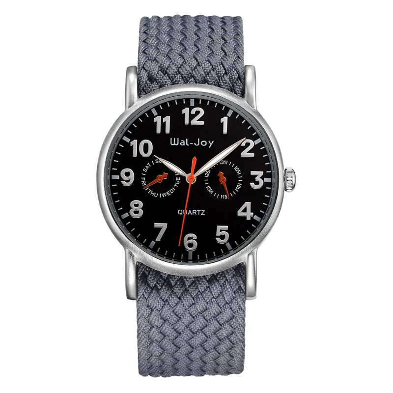Wal-Joy подарок для мужчин кварцевые часы личность цифровой циферблат часы нейлон ткачество РЕМЕНЬ водонепроница - Цвет: Grey Black Dial