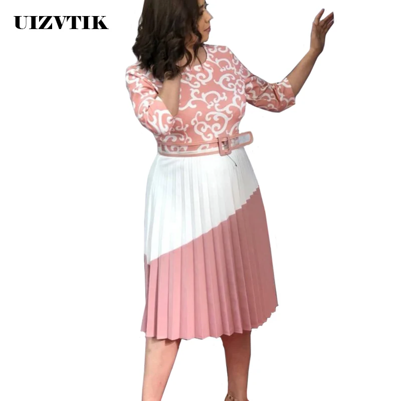 

Summer Autumn Dress Women 2019 Casual Plus Size Slim Print Patchwork Dresses Elegant Sexy Pleated Ball Gown Long Party Dress 5XL