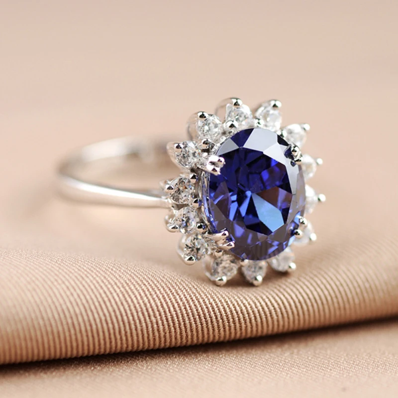 

Princess Diana Kate Middleton Engagement Rings For Women Wedding Real 925 Sterling Silver Fine Jewelry With 3CT5A Oval Sapphire