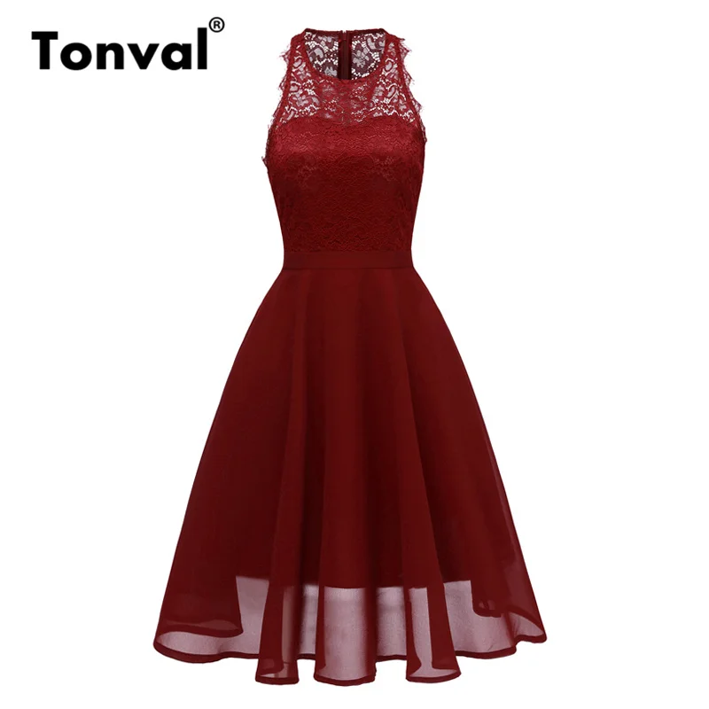 Aliexpress.com : Buy Tonval Burgundy Vintage Summer Chiffon Dress Women ...