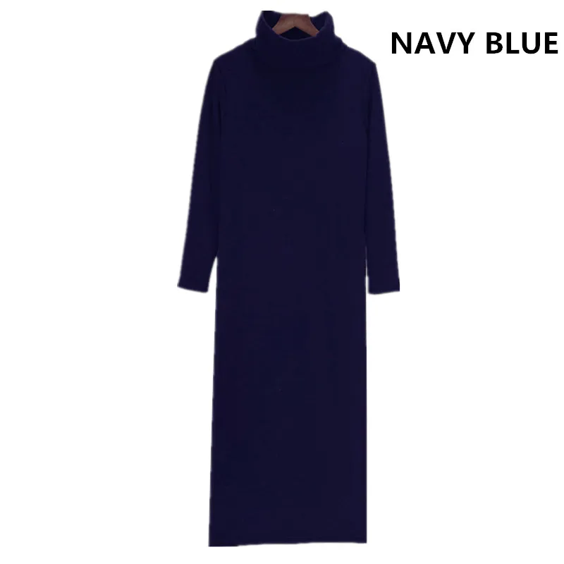 Женское осенне-зимнее платье, утепленное теплое Макси платье с бархатом, платья с высоким воротом и длинным рукавом Vestidos размера плюс 5XL 6XL - Цвет: navy blue