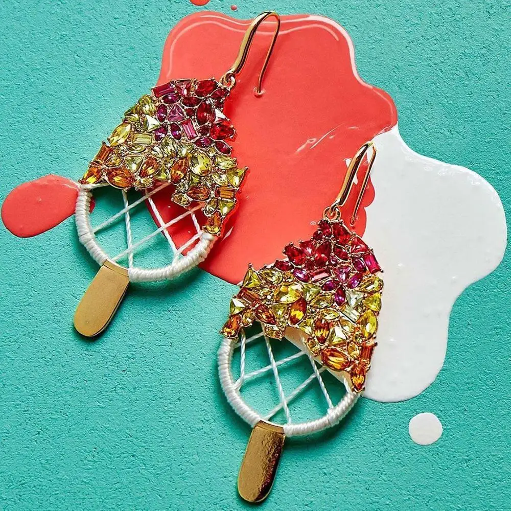 

Ladyfirsy Romantic Handmade Woven Drop Earrings Wedding Jewelry Cute Multicolor Crystal Stone Statement earrings for Party Girls