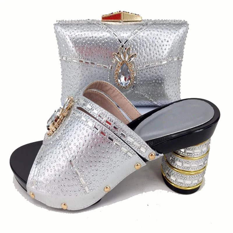 

Big size 37 to 43 silver color shoes and bag to match african aso ebi wedding party hand made high quality slippers SB8156-7