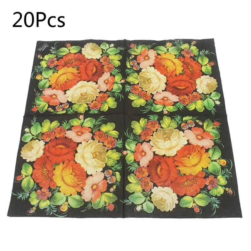 

Disposable Paper Napkins Tableware Supply Printed Square Tissue Camellia Pattern Party Festive Celebration 20 Pieces
