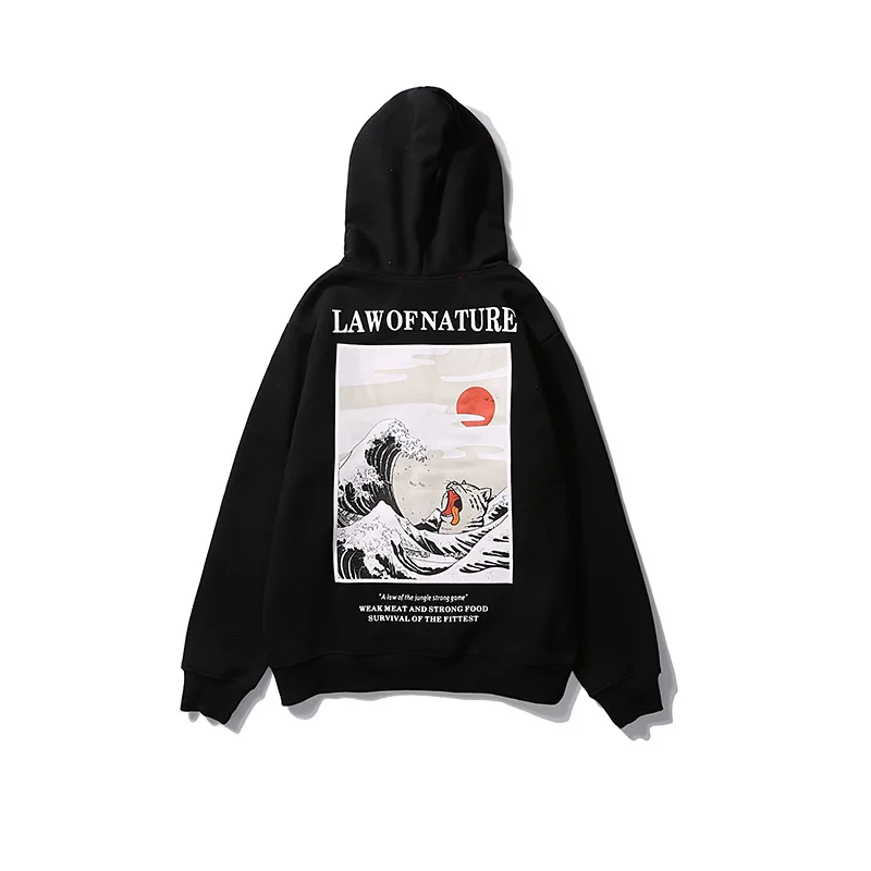 Embroidery Funny Cat Wave Printed Fleece Hoodies Winter Hip Hop Casual Sweatshirts European American street brand cotton coat Embroidery Funny Cat Wave Printed Fleece Hoodies Winter Hip Hop Casual Sweatshirts European American street brand cotton coat