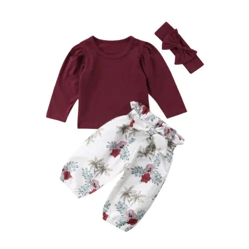 Одежда для новорожденных девочек; рубашка с длинными рукавами; топ+ штаны с цветочным принтом; леггинсы; повязка на голову