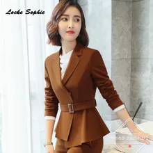 1pcs Women's Plus size Slim fit Blazers coats 2019 Spring cotton blend waist belt Suits jackets ladies Skinny Blazers Suits coat