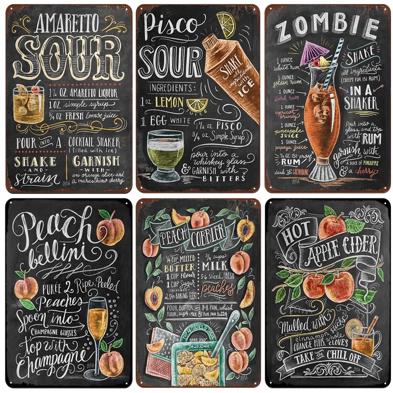 [inFour+] Hot Sour Bar Cocktail Metal Signs Home Decor Vintage Tin Signs Pub Home Decorative Plates Metal Sign Wall Plaques