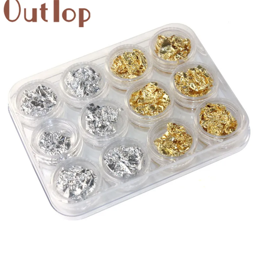 OutTop HOT New arrival 12 PCS Nail Art Gold Silver Paillette Flake Chip Foil DIY Acrylic UV Gel Pager tool 18jan23 | Красота и