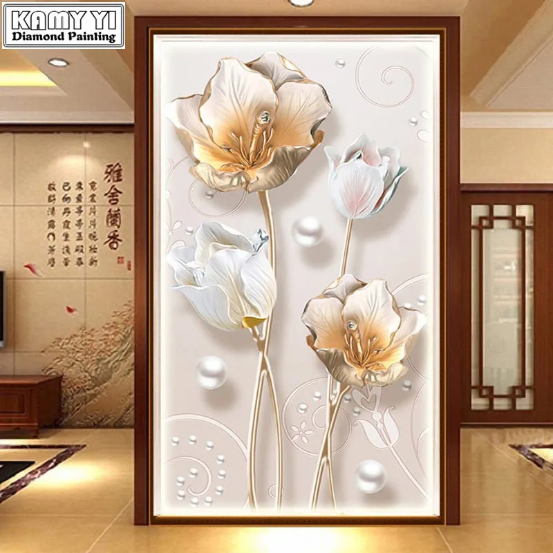 Diamond Painting Tulip Flowers Cross Stitch Diamond Embroidery Full Square /Round Drill Rhinestone Mosaic Home Decoration XY20