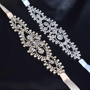 

1 piece Handmade Crystal Rhinestone bridal ribbon belt Applique women Hairband Accessories wedding dress decoration