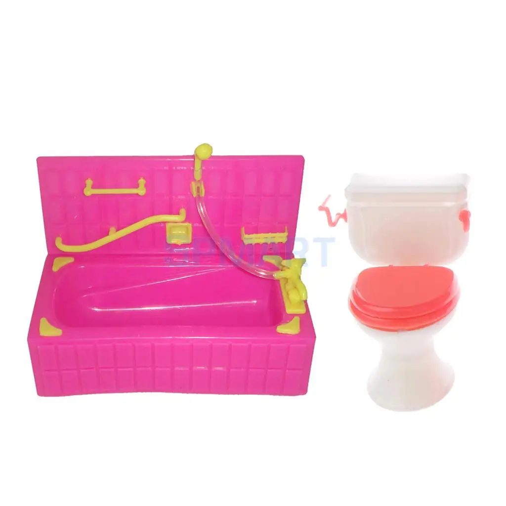 MagiDeal Plastic Dolls House Miniature Bathtub+Toilet Bathroom Furniture Decor Accessory for Kids Children Pretend Play Toys