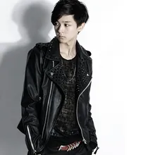 Мужская Панк не-мейнстрим с отложным воротником на молнии локализованная заклепка тонкая популярная черная панк кожаная одежда куртка пальто