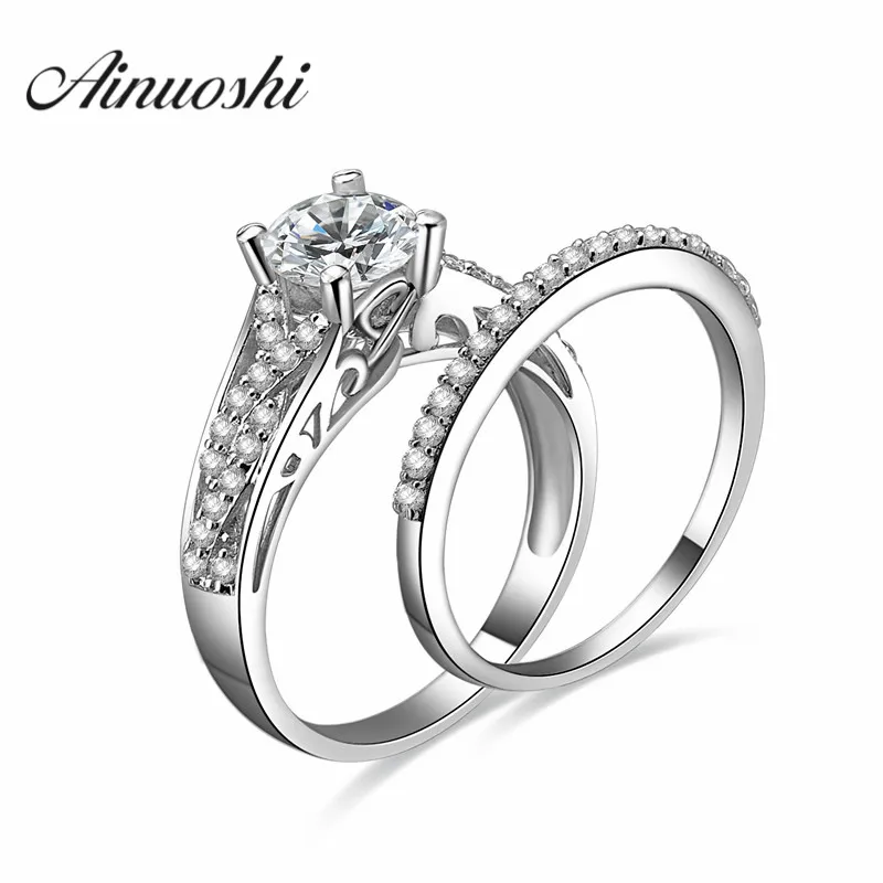 

AINOUSHI 925 Sterling Silver Women Wedding Rings Set Fashion Female Bijoux nscd Luxury Wedding Finger Ring Accessories