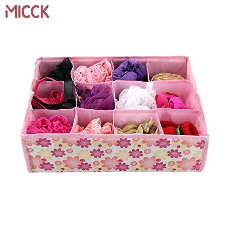 

MICCK 12 Grid Underwear Bra Organizer Storage Box Case Bag Drawer Closet Home Organize For Bra Underwear Socks Folding Organizer