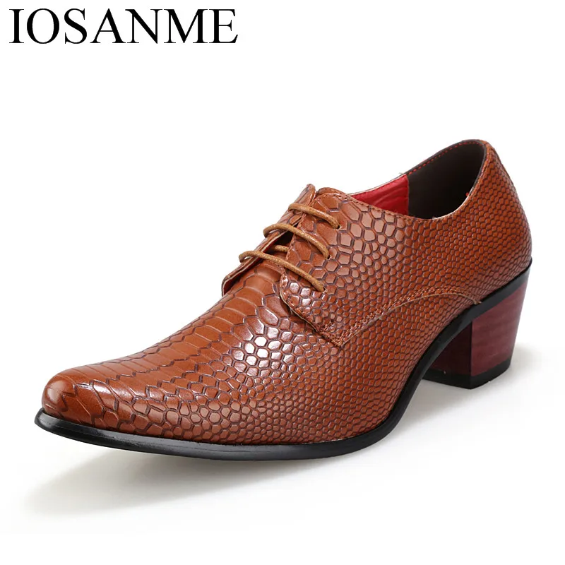 

height increasing snake skin men shoes luxury brand italian formal leather male footwear pointed toe brogue oxford shoes for men