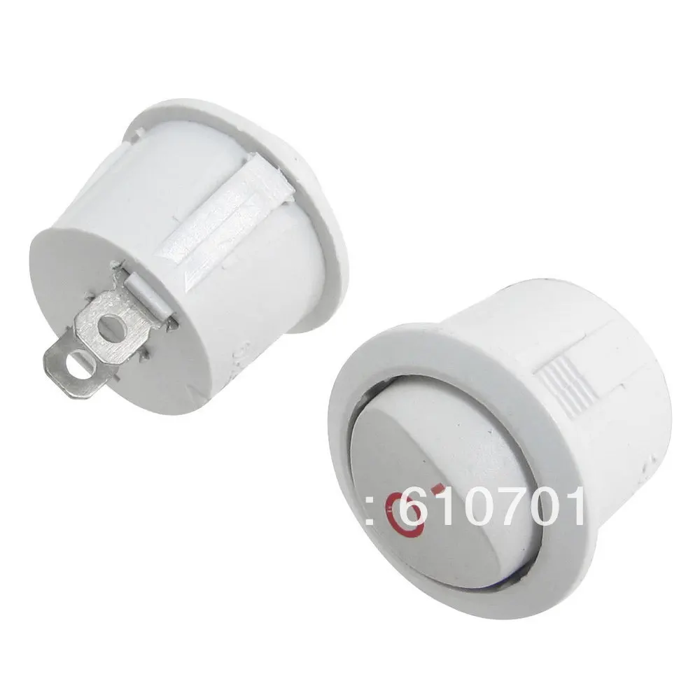 

White 6A/250V 10A/125V AC 2 Pin SPST On Off Two Position Round Shape Rocker Boat Switch Push Button Switches