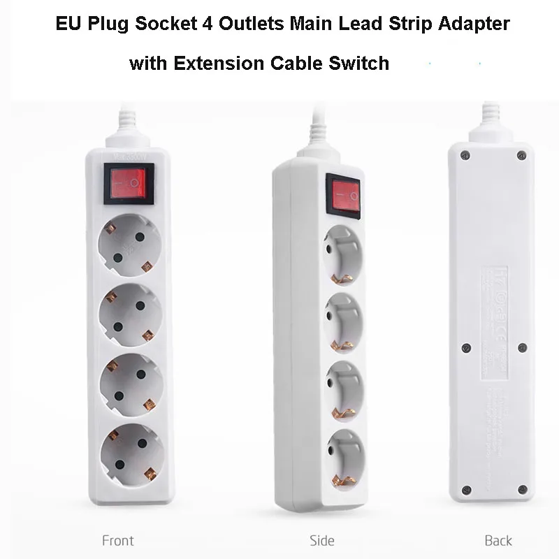 

250V 16A 3/4/5/6 EU Plug Sockets Outlet AC Power Charger Wall Socket Plug Mains Lead Strip Adapter With Extension Cable Switch