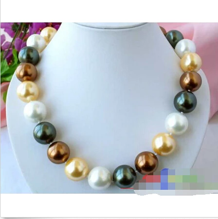 

p1345 HUGE 18" 20MM ROUND multicolor SOUTH SEA SHELL PEARL NECKLACE @^Noble style Natural Fine jewe FREE SHIPPING