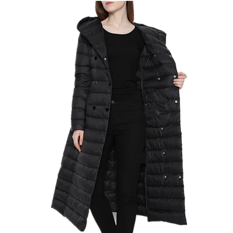 MOSHU Women Jacket Coat Winter Women Down Coat Jacket Long Elegant Coat Double Breasted 90% White Duck Down