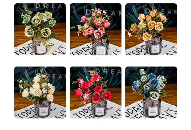 10 головок шелковые розы Букет невесты Свадебные Рождественские украшения для дома ваза Кашпо с рисунком искусственные цветы для скрапбукинга