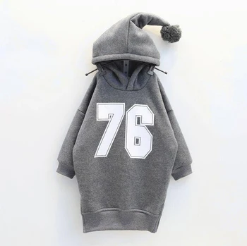 

Girls plus thick warm velvet dress 2018 winter new children kids hoodies letter baby long sweatshirt Korean casual dress