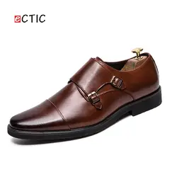 ECTIC/Большие размеры 38-47, кожаная мужская деловая обувь с острым носком, свадебная обувь, модельная обувь с ремешком в стиле монах, деловой
