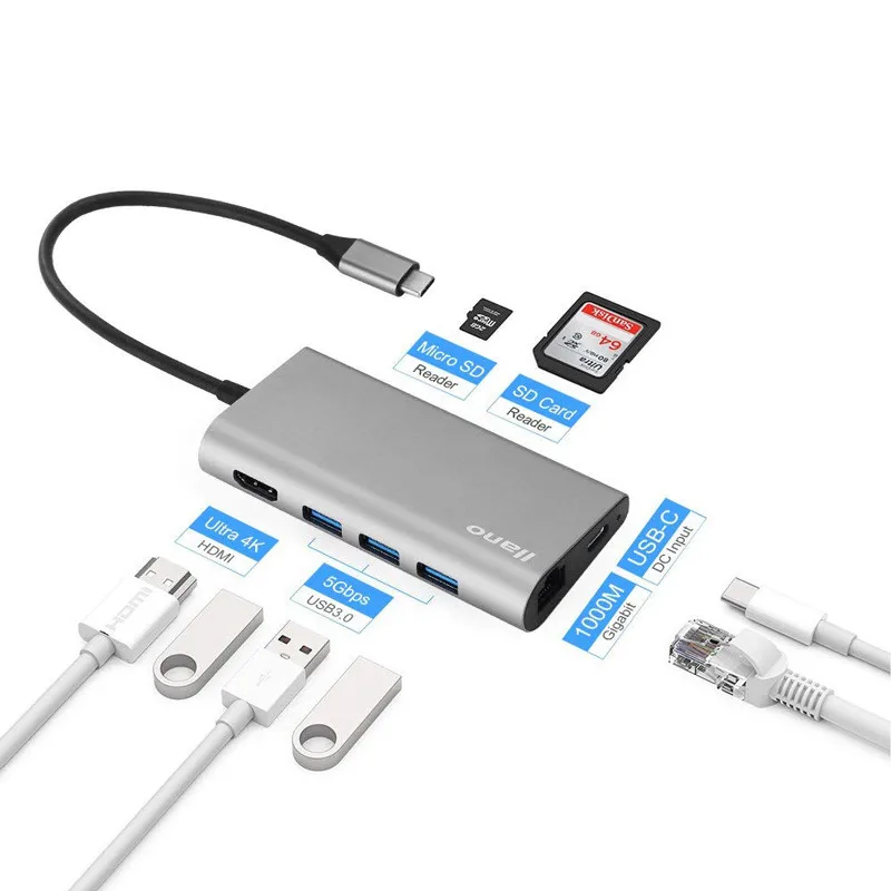 

USB HUB USB C HUB to HDMI RJ45 PD Thunderbolt 3 Adapter for MacBook Samsung Galaxy S9/S8 Huawei P20 Pro Type-C USB 3.0 HUB