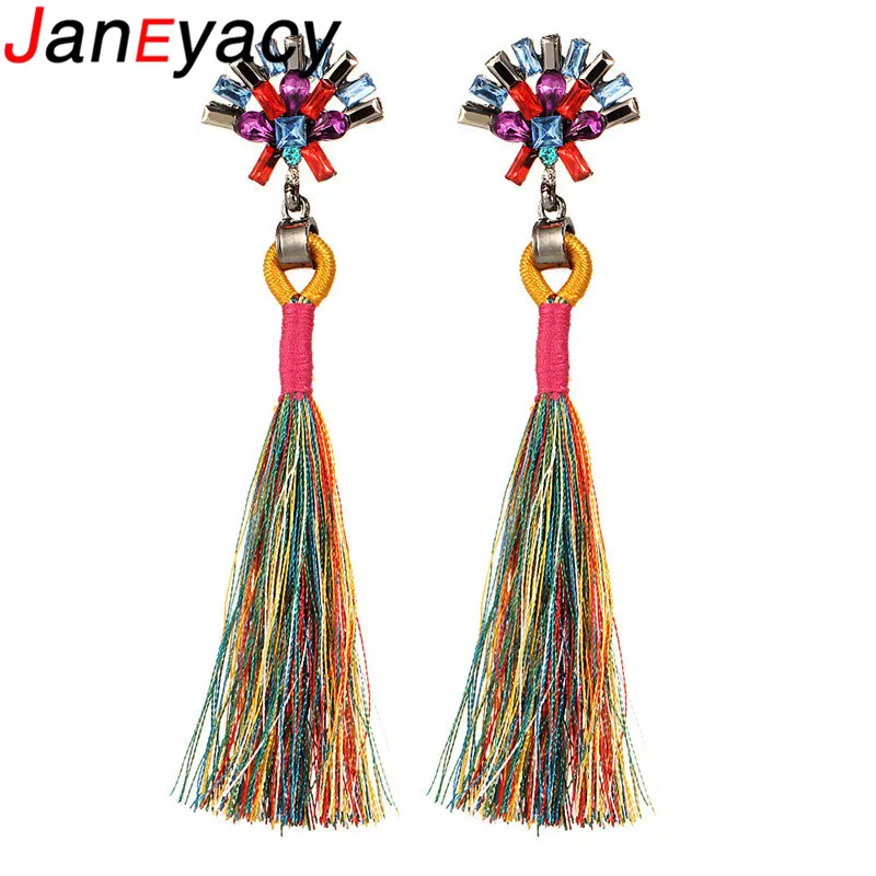 

Janeyacy Europe Fashion Women Colorful Rhinestones Earrings Jewelry Popular Long Tassel Women Earrings Girls Jewelry Brincos