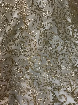 

glued glitter african Tulle lace in gold for nice dress JIANXI.C-51544 modern design french net lace fabric