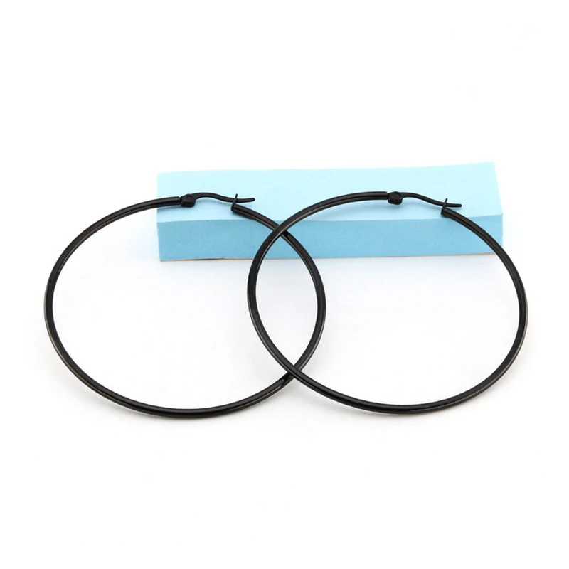 1 pairs 15mm 20mm 25mm Jewelry Simple Hoop Woman Huggies Stainless Steel Earrings Ear Clip Sale Round Temperament - Окраска металла: Black 20MM