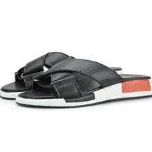 Стильные новые модные мужские сандалии; слипоны из натуральной кожи; тапочки на плоской подошве; повседневная обувь; Брендовая обувь высокого качества