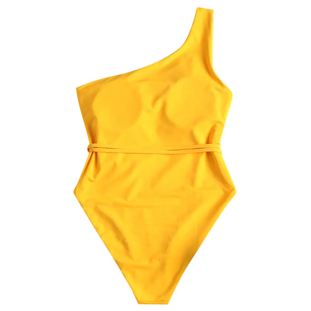 ZAFUL, сдельный купальник, женский купальник, сексуальный, на одно плечо, с подкладкой, купальник, Одноцветный, с подкладкой, цельный, ярко-желтый, купальный костюм