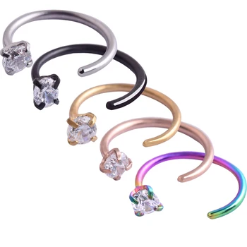 

Stainless Steel Segment Bent Import Zircon Nose Studs Nariz Nose Rings Body Piercing Jewelry Hooks Nose