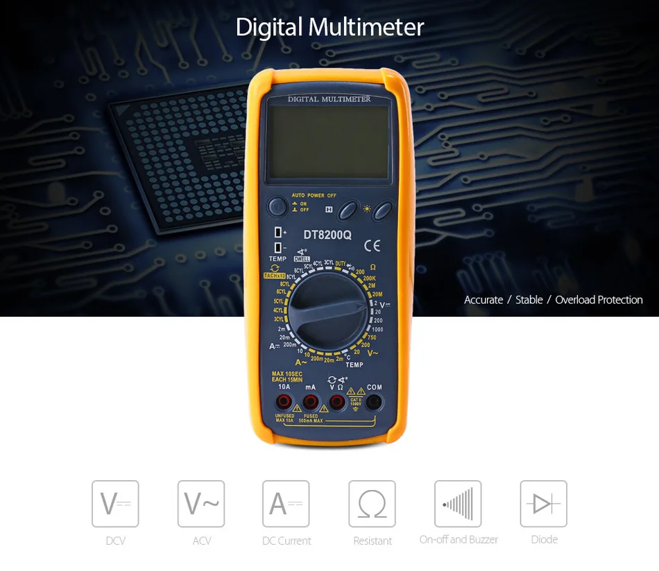 

DT8200Q Digital Multimeter Test AC/DC Resistance Capacitant Ammeter voltmeter Temperature Car multimetro Duty Ratio Tester