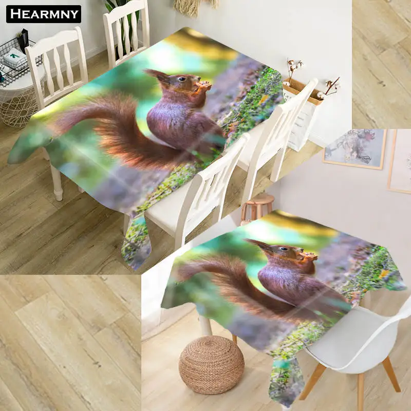 Cena Niestandardowe wiewiórka zwierząt obrus wodoodporna tkanina oxford plac prostokątny obrus na ślub obrus pokrowce na telewizor