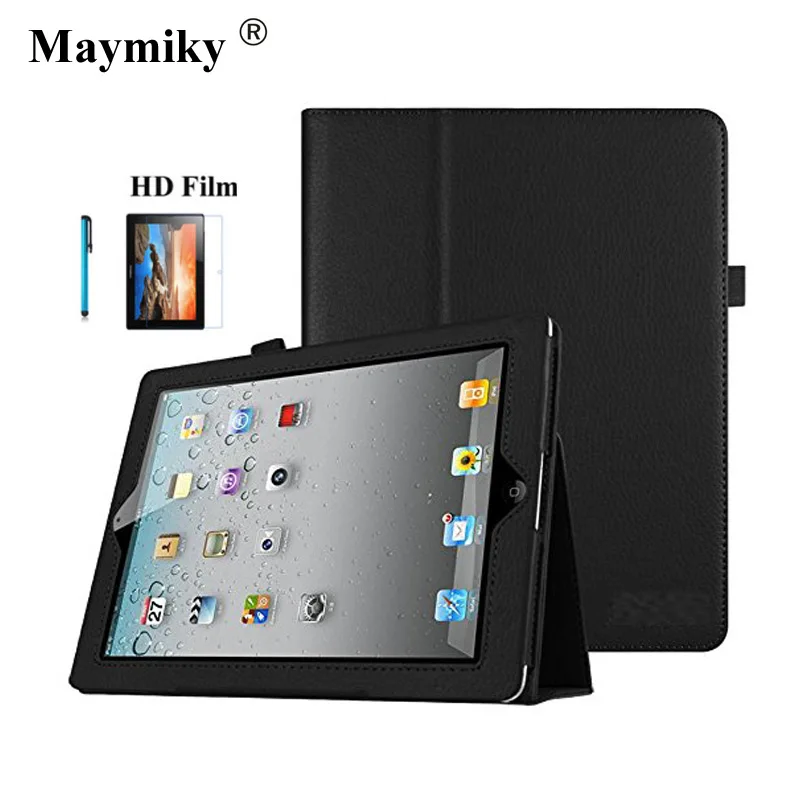 

For ipad Air Case Air 1 Case Litchi Flip Folio PU Leather Smart Sleep Wake Up For Apple New ipad 5 Cover +Film+Stylus Pen