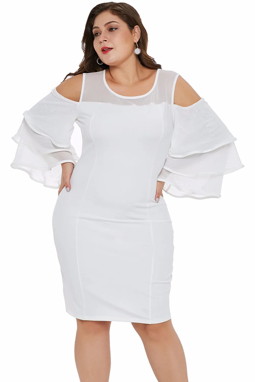 White-Cold-Shoulder-Cascading-Sleeve-Plus-Size-Dress-LC220511-1-4