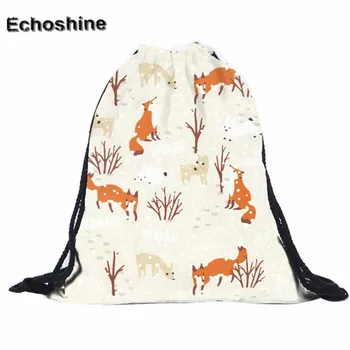 

backpack female Unisex Polyester Backpacks 3D Fox Printing school bag Drawstring Backpack gift wholesale mochila feminine B20
