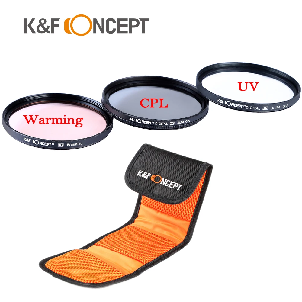 K&F Concept 58mm 3pcs UV CPL Warming Lens Filter Kit UV Protector for